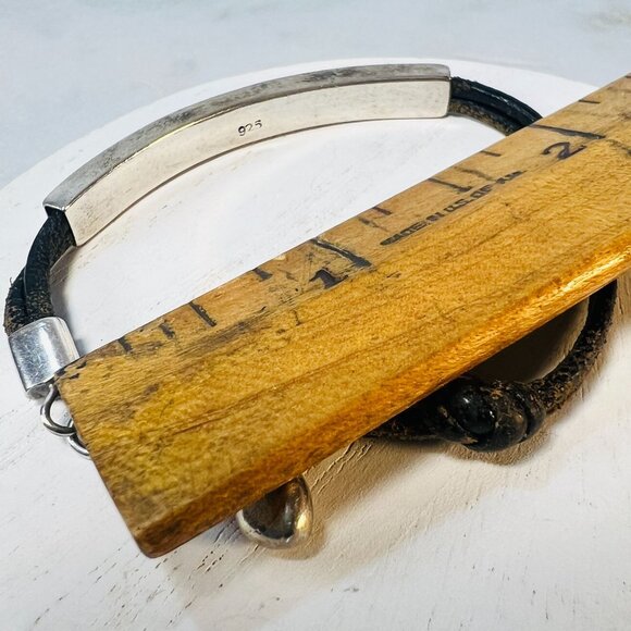 Unisex Sterling Silver & Leather "Love You More" Bracelet With Heart Charm - Picture 3 of 4